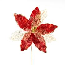 Kit 10 Flores Com Cabo Artificial Brilho Natal Vermelha 30cm Kit 10 Flores Com Cabo Artificial Brilho Natal Vermelha 30cm