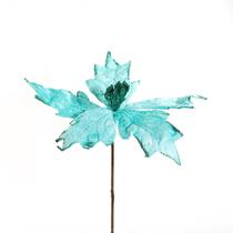 Kit 10 Flores Decoração Natal Artificial Brilho Azul 19cm