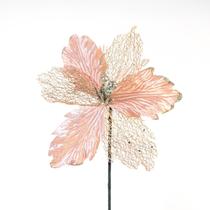 Kit 10 Flores Rosa Artificiais Decoração Natal Glitter 30cm