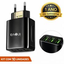 Kit 10 Fonte Carregador 3 Usb Rápido 5.1a Original Inova