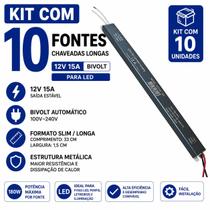 Kit 10 Fontes Chaveadas Longas 12V 15A Bivolt Para LED Kit 10 Fontes Chaveadas Longas 12V 15A Bivolt Para LED