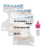 Kit 10 Fraldas Para Boneca Pequena C/ Mamadeira Leite Rosa - ED2