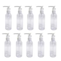 Kit 10 Frascos Tampa Válvula Pump 100ml Cilíndricos Viagem Sabonete Liquido Skincare Shampoo