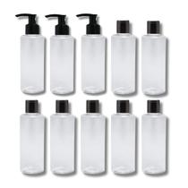Kit 10 Frascos Viagem Shampoo Creme Sabonete 7 Fliptop + 3 Válvula Pump 100ml