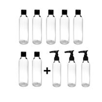 Kit 10 Frascos Viagem Shampoo Creme Sabonete 7 Fliptop + 3 Válvula Pump 100ml
