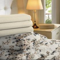 Kit 10 Fronhas Travesseiro 50x70 Piquet Algodão Floral Bege