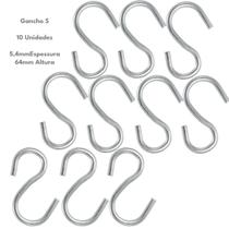 Kit 10 gancho s grande 5,4x64mm aço metal zincado tubo arara
