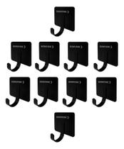 Kit 10 Ganchos Adesivo Parede Aço Pendurar Toalha Roupa Cha Preto