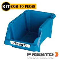 Kit 10 Gavetas Bin Caixa Organizadora Plástica Nº 5 Prática Empilhável Gaveteiro Plástico Estante Azul Presto - 42002