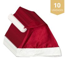 Kit 10 Gorro Touca Vermelha de Papai Mamãe Noel Tradicional Cetim Macio Confortável Atacado