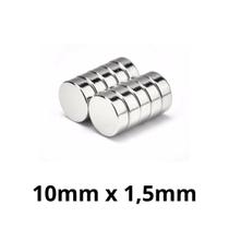 Kit 10 Imã Neodímio Disco Magnético N35 10 x 1,5 mm Super Forte Potente Redondo