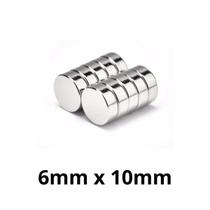 Kit 10 Imã Neodímio Disco Magnético N35 6 x 10 mm Super Forte Potente Redondo