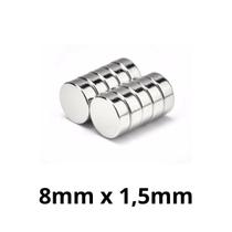 Kit 10 Imã Neodímio Disco Magnético N35 8 x 1,5 mm Super Forte Potente Redondo