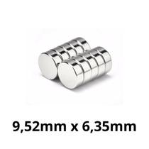 Kit 10 Imã Neodímio Disco Magnético N35 9,52x 6,35 mm Super Forte Potente Redondo