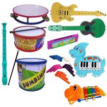 Kit 10 Instrumentos Musical Violão Pandeiro Flauta Guitarra Bumbo Infantil Brinquedo Banda - TMC