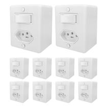 Kit 10 interruptor 1 tecla simples 6A Com Tomada 10A 2 Pino + Terra 250V Ilumi