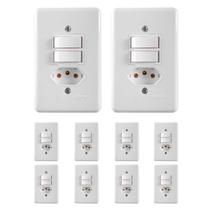 Kit 10 Interruptor 2 teclas paralelos 6A Com tomada 10A 2P+T 250V Ilumi