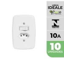 Kit 10 Interruptores 1 Tecla Simples + Tomada 10A Ideale Pluzie 4x2 branca 250V