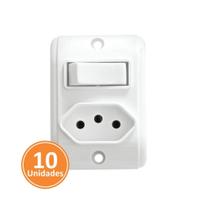 Kit 10 Interruptores com Tomada Pezzi Sobrepor Branco Kit 10 Interruptores com Tomada Pezzi Sobrepor Branco