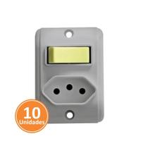 Kit 10 Interruptores Retangular com Tomada Pezzi Sobrepor Kit 10 Interruptores Retangular com Tomada Pezzi Sobrepor