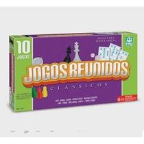 Kit 10 jogos - damas, ludo, trilha, loto, palavras cruzadas, gamão, mini xadrez, sobra 1, batalha naval e xadrez chinês