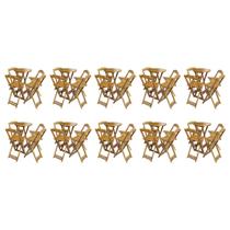 Kit 10 Jogos de Mesa Bistrô de Madeira com 4 Cadeiras Dobravel Ideal para Bar e Restaurante Mel