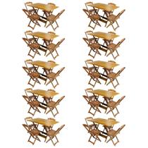 Kit 10 Jogos de Mesa com 4 Cadeiras de Madeira Dobravel 120x70 Ideal para Bar e Restaurante - Mel