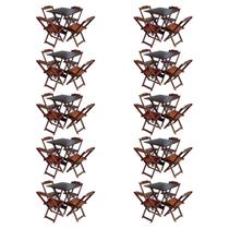 Kit 10 Jogos de Mesa com 4 Cadeiras de Madeira Dobravel 60x60 Ideal para Bar e Restaurante - Imbuia