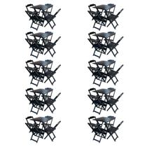 Kit 10 Jogos de Mesa com 4 Cadeiras de Madeira Dobravel 60x60 Ideal para Bar e Restaurante - Preto