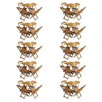 Kit 10 Jogos de Mesa com 4 Cadeiras de Madeira Dobravel 70x70 Ideal para Bar e Restaurante - Mel