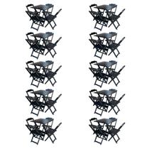 Kit 10 Jogos de Mesa com 4 Cadeiras de Madeira Dobravel 70x70 Ideal para Bar e Restaurante - Preto