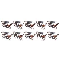 Kit 10 Jogos De Mesa Dobravel Com 2 Cadeiras De Madeira 70x70 Ideal Para Bar E Restaurante - Imbuia