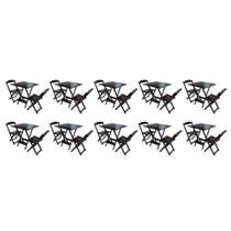 Kit 10 Jogos De Mesa Dobravel Com 2 Cadeiras De Madeira 70x70 Ideal Para Bar E Restaurante - Marrom