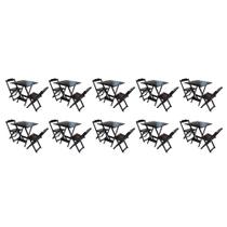 Kit 10 Jogos de Mesa Dobravel com 2 Cadeiras de Madeira 70x70 Ideal para Bar e Restaurante - Tabaco