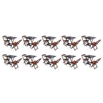 Kit 10 Jogos de Mesa Dobravel com 2 Cadeiras de Madeira 70x70 - Imbuia