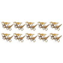Kit 10 Jogos De Mesa Dobravel Com 2 Cadeiras De Madeira 70x70 - Mel