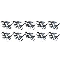 Kit 10 Jogos de Mesa Dobravel com 2 Cadeiras de Madeira 70x70 - Preto
