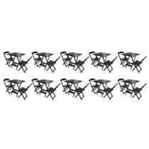 Kit 10 Jogos de Mesa Dobravel com 2 Cadeiras de Madeira 70x70 - Preto