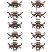 Kit 10 Jogos de Mesa Dobravel com 4 Cadeiras Tampo Redondo 70x70 Imbuia