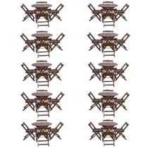 Kit 10 Jogos de Mesa Dobravel com 4 Cadeiras Tampo Redondo 70x70 Imbuia