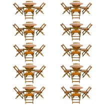 Kit 10 Jogos de Mesa Dobravel com 4 Cadeiras Tampo Redondo 70x70 Mel