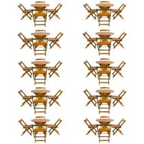 Kit 10 Jogos de Mesa Dobravel com 4 Cadeiras Tampo Redondo 70x70 Mel
