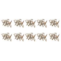 Kit 10 Jogos de Mesas Bistrô de Madeira Dobrável com 3 Banquetas - Crua