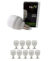 Kit 10 Lâmpada 20w LED Bulbo Branco Frio 6500k Luz Branca Bivolt 110v 220v Soquete E27 - Maxxy