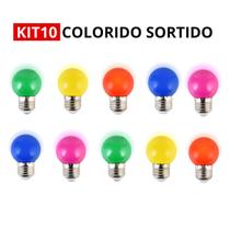 Kit 10 Lâmpada Bolinha Colorida Neon 1,5W Decoração Quarto Quintal