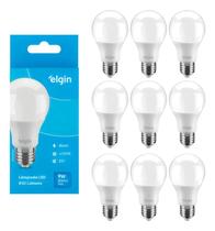 Kit 10 Lâmpada Bulbo A60 9w 6500k Elgin Bivolt Branca Fria