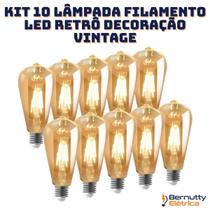 Kit 10 Lâmpada Filamento Led Retrô Decoração Vintage 4w Quente St64 Soquete Bocal E27