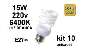 Kit 10 Lâmpada Fluorescente Espiral 15W 220V 6400K Luzbranca Kit 10 Lâmpada Fluorescente Espiral 15W 220V 6400K Luzbranca