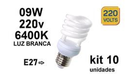 Kit 10 Lâmpada Fluorescente Espiral 9W 220V 6400K E27 Branca Kit 10 Lâmpada Fluorescente Espiral 9W 220V 6400K E27 Branca