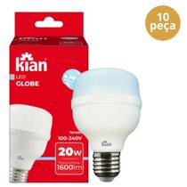 Kit 10 Lâmpada Globe LED 20W Alta Potência 6.500K Branco Frio Bivolt E27 Kian